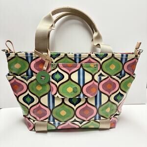 Franco Sarto Italian Handbag Coated Canvas Candyland Peacock SEE Pics 10x17”